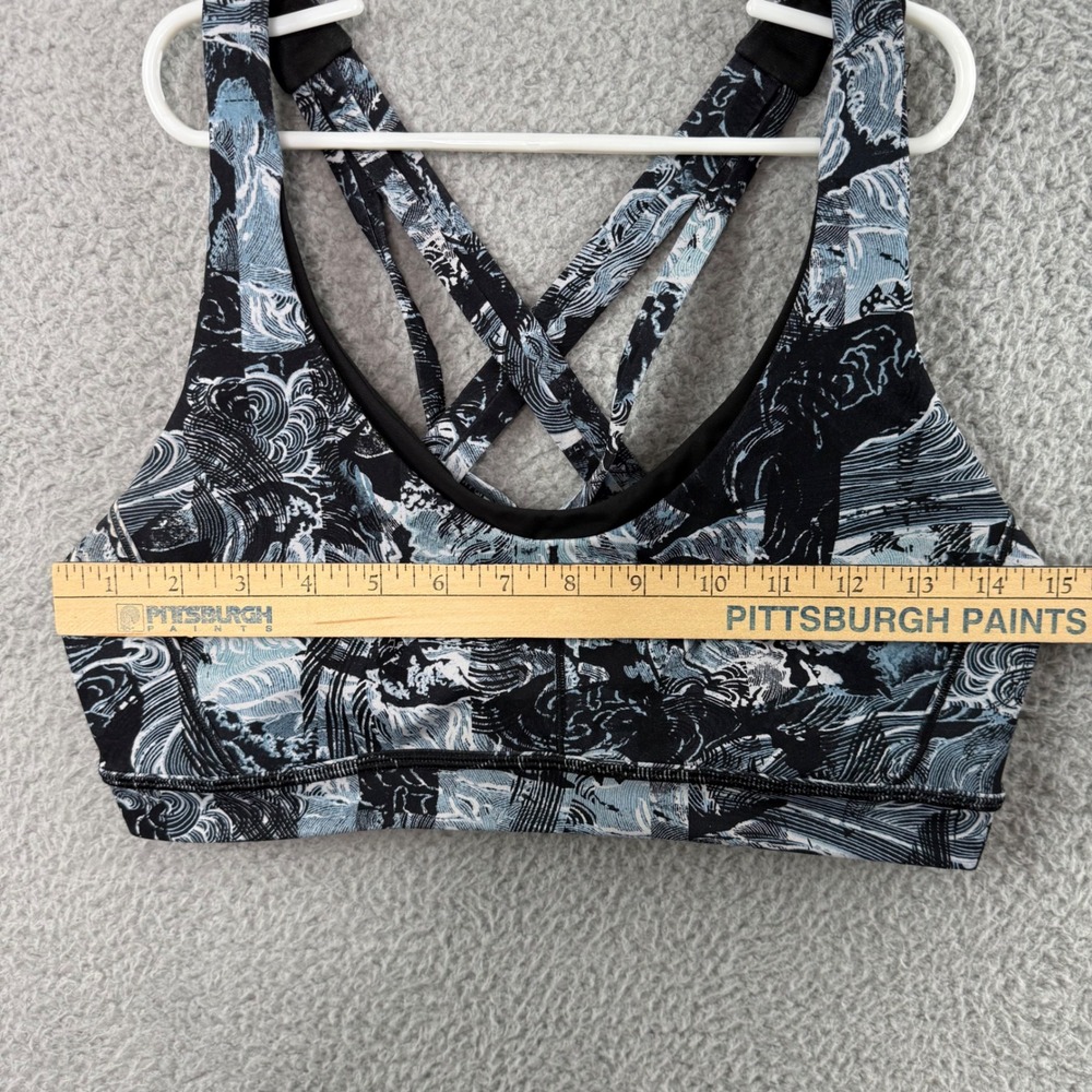 Lululemon Energy Bra Black Blue Wave Print Strappy Back Sports Bra Yoga Gym - Picture 6 of 6